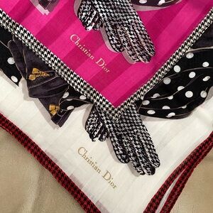DIOR Vintage Scarf Set of Two Handerchiefs Glove Print Cotton 18x18